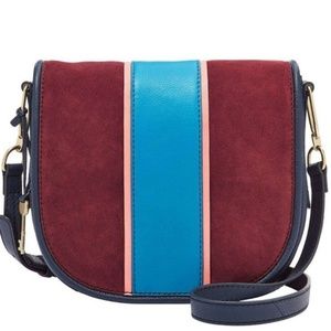 Fossil Colorblock Suede Leather Crossbody Bag